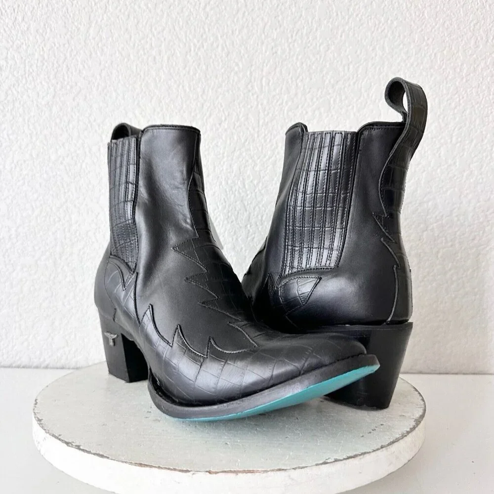 NEW Lane CHELSEA Womens Cowboy Bootie 11 Cowgirl Western Black Short Ankle Boots